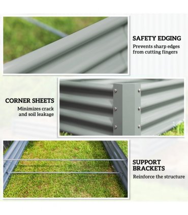 Outsunny Galvanised Raised Garden Bed, 240x120x30cm Raised Bed, Silver