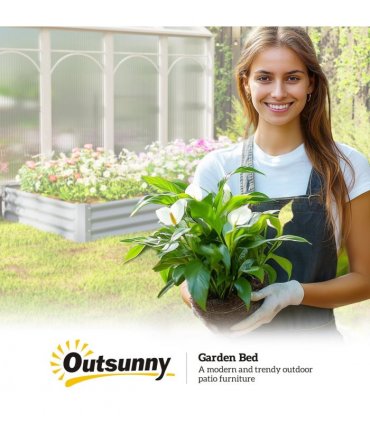 Outsunny Galvanised Raised Garden Bed, 240x120x30cm Raised Bed, Silver