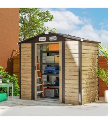 Outsunny 7 x 4ft Upgraded Metal Shed with Lock, Easy to Assemble, Natural