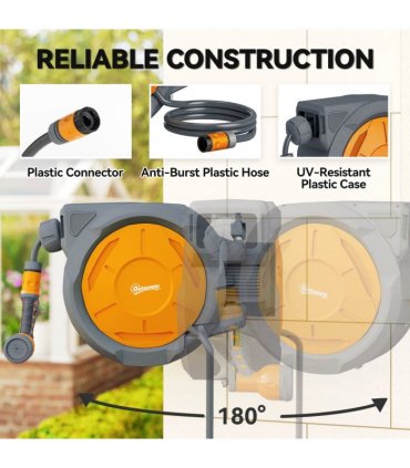 Outsunny Retractable Hose Reel Wall Mounted with Lock, Orange