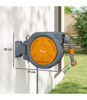 Outsunny Retractable Hose Reel Wall Mounted with Lock, Orange