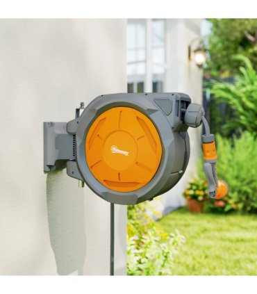 Outsunny Retractable Hose Reel Wall Mounted with Lock, Orange