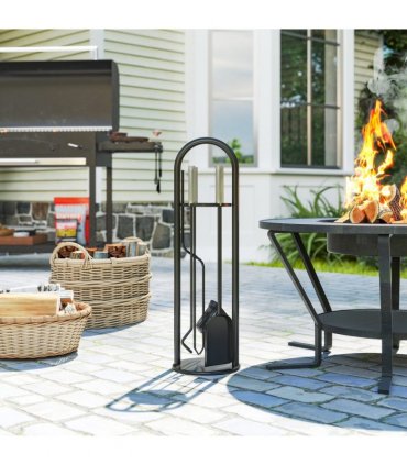 Outsunny 5 PCS Fireplace Companion Set, Metal Fireside Companion Set, Silver