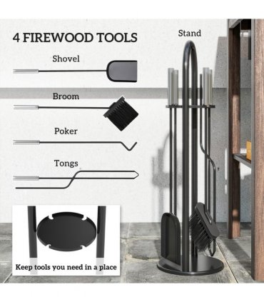 Outsunny 5 PCS Fireplace Companion Set, Metal Fireside Companion Set, Silver
