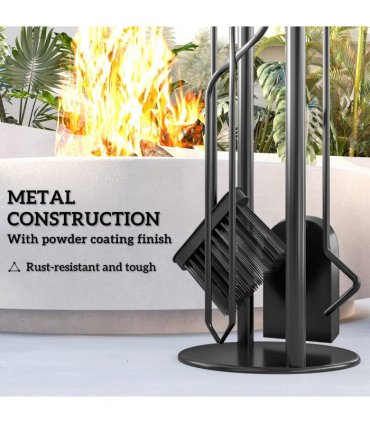 Outsunny 5 PCS Fireplace Companion Set, Metal Fireside Companion Set, Silver