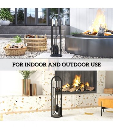 Outsunny 5 PCS Fireplace Companion Set, Metal Fireside Companion Set, Silver