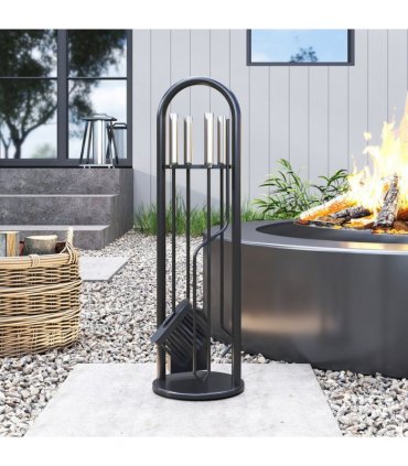 Outsunny 5 PCS Fireplace Companion Set, Metal Fireside Companion Set, Silver