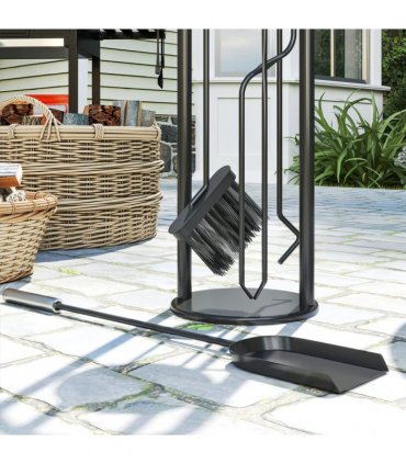 Outsunny 5 PCS Fireplace Companion Set, Metal Fireside Companion Set, Silver