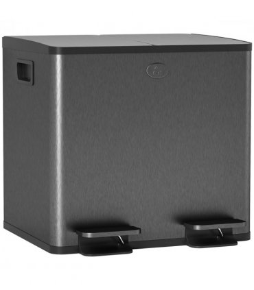 HOMCOM 2 x 15L Dual Kitchen Bin Pedal Bin for Recycling and Waste, Black