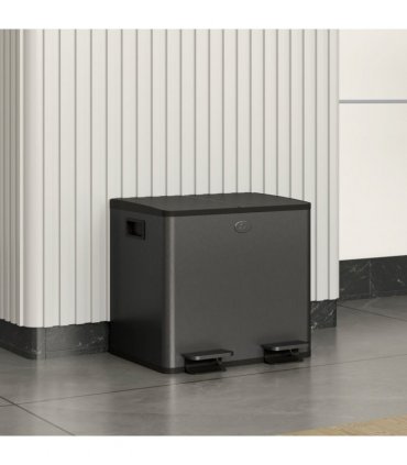 HOMCOM 2 x 15L Dual Kitchen Bin Pedal Bin for Recycling and Waste, Black