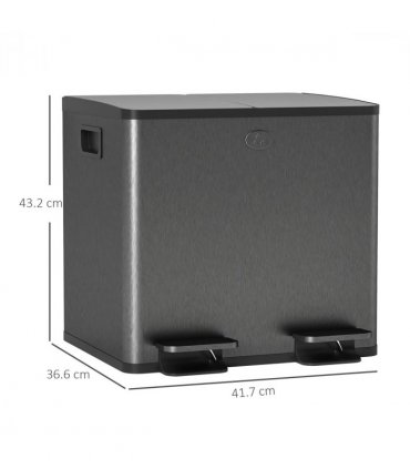 HOMCOM 2 x 15L Dual Kitchen Bin Pedal Bin for Recycling and Waste, Black