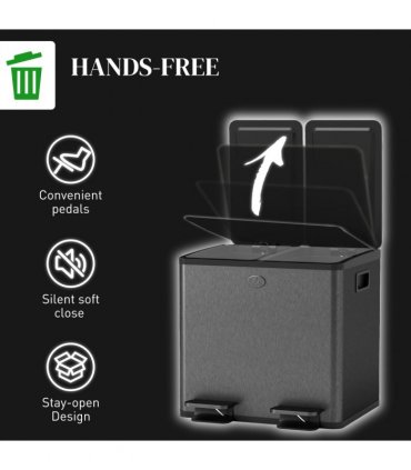 HOMCOM 2 x 15L Dual Kitchen Bin Pedal Bin for Recycling and Waste, Black