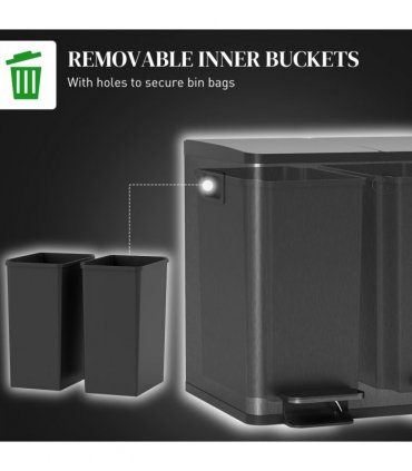 HOMCOM 2 x 15L Dual Kitchen Bin Pedal Bin for Recycling and Waste, Black