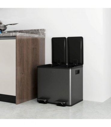 HOMCOM 2 x 15L Dual Kitchen Bin Pedal Bin for Recycling and Waste, Black