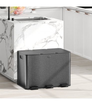 HOMCOM 3 x 20L Triple Kitchen Bin Pedal Bin for Recycling and Waste, Black