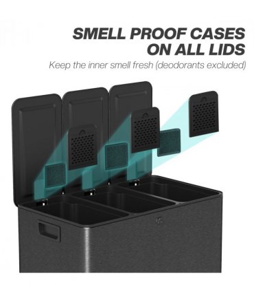 HOMCOM 3 x 20L Triple Kitchen Bin Pedal Bin for Recycling and Waste, Black