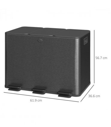HOMCOM 3 x 20L Triple Kitchen Bin Pedal Bin for Recycling and Waste, Black
