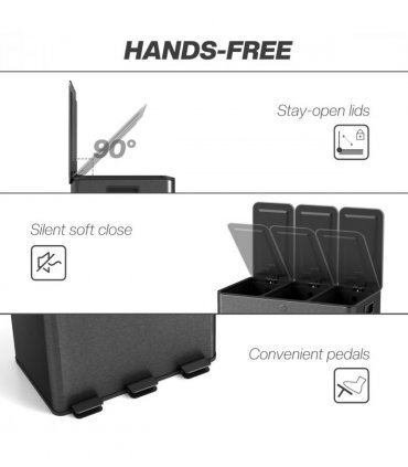 HOMCOM 3 x 20L Triple Kitchen Bin Pedal Bin for Recycling and Waste, Black