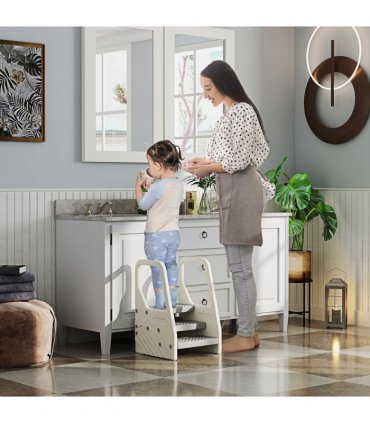 AIYAPLAY Toddler Tower, Adjustable 3 Step Kitchen Stool Helper for 2-5 Years