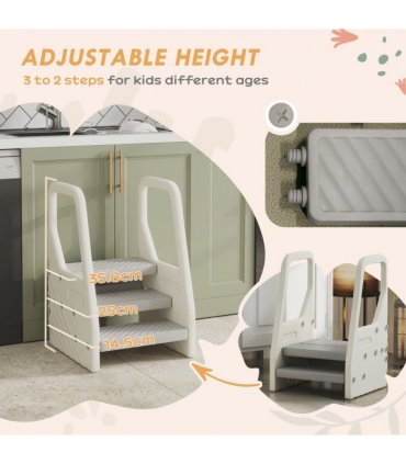 AIYAPLAY Toddler Tower, Adjustable 3 Step Kitchen Stool Helper for 2-5 Years