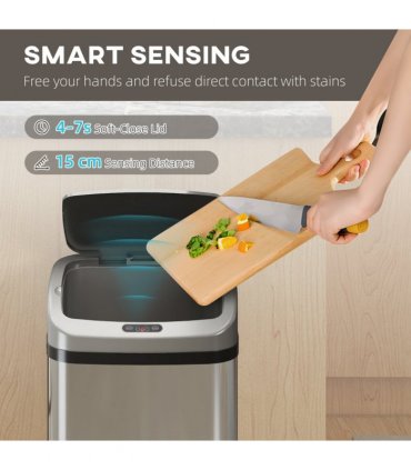 HOMCOM 48L Sensor Bin, Stainless Steel Kitchen Bin with Automatic Close