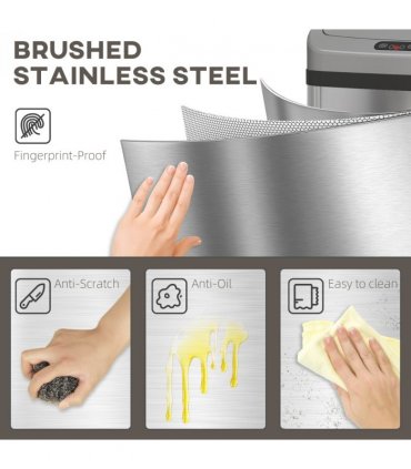 HOMCOM 48L Sensor Bin, Stainless Steel Kitchen Bin with Automatic Close