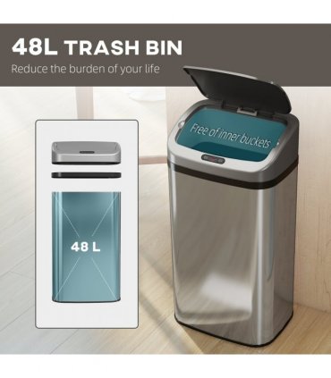 HOMCOM 48L Sensor Bin, Stainless Steel Kitchen Bin with Automatic Close