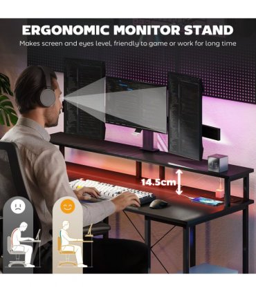 HOMCOM Computer Desk Reversible Home Office Desk with Storage Grey
