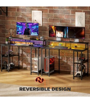 HOMCOM Computer Desk Reversible Home Office Desk with Storage Grey