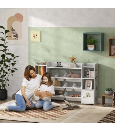 AIYAPLAY Kids Toy Storage Organiser with 8 Removable Storage Bins, White