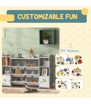 AIYAPLAY Kids Toy Storage Organiser with 8 Removable Storage Bins, White