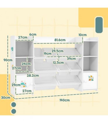 AIYAPLAY Kids Toy Storage Organiser with 8 Removable Storage Bins, White