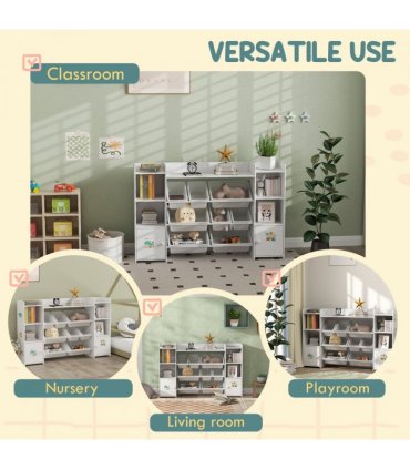 AIYAPLAY Kids Toy Storage Organiser with 8 Removable Storage Bins, White