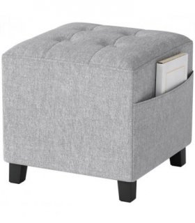 HOMCOM Small Footstool Square Ottoman with Padded Seat, Light Grey