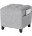 HOMCOM Small Footstool Square Ottoman with Padded Seat, Light Grey