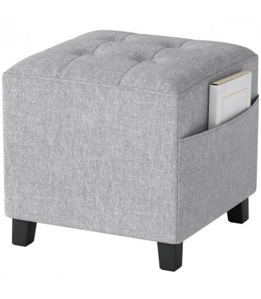 HOMCOM Small Footstool Square Ottoman with Padded Seat, Light Grey