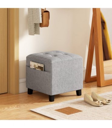 HOMCOM Small Footstool Square Ottoman with Padded Seat, Light Grey