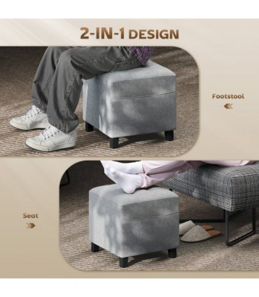 HOMCOM Small Footstool Square Ottoman with Padded Seat, Light Grey