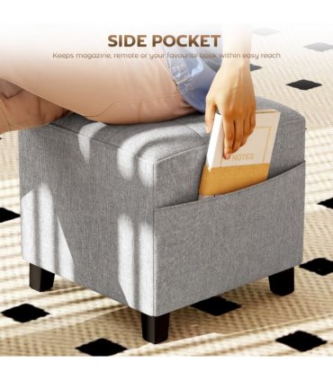 HOMCOM Small Footstool Square Ottoman with Padded Seat, Light Grey
