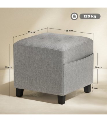 HOMCOM Small Footstool Square Ottoman with Padded Seat, Light Grey