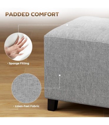 HOMCOM Small Footstool Square Ottoman with Padded Seat, Light Grey