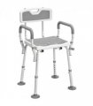HOMCOM Padded Shower Stool with Arms and Back, 4 Suction Foot Pads, Grey