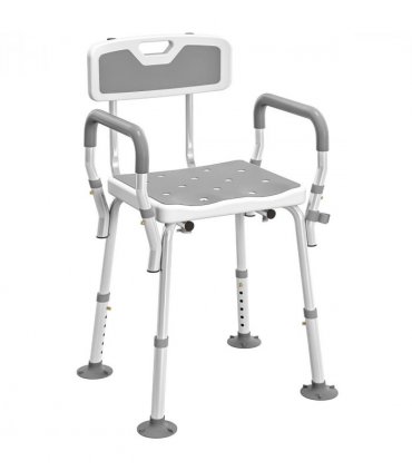 HOMCOM Padded Shower Stool with Arms and Back, 4 Suction Foot Pads, Grey