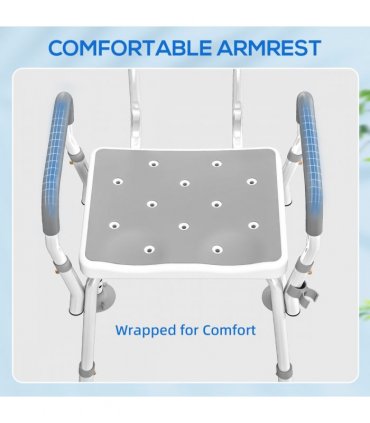 HOMCOM Padded Shower Stool with Arms and Back, 4 Suction Foot Pads, Grey
