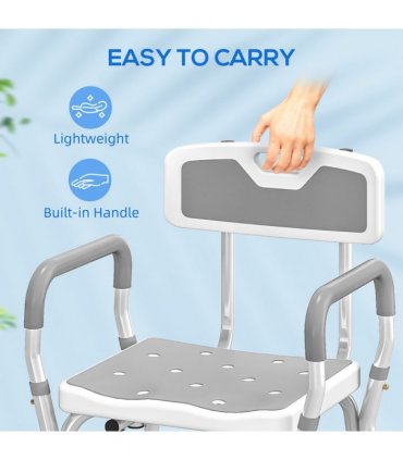 HOMCOM Padded Shower Stool with Arms and Back, 4 Suction Foot Pads, Grey