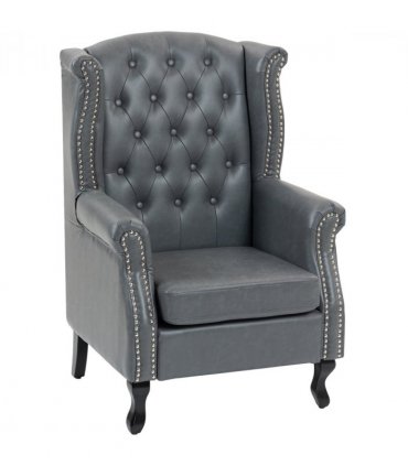 HOMCOM Chesterfield-style Wing Back Armchair Tufted Accent Chair Grey