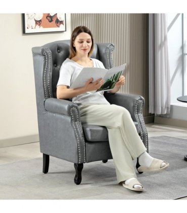 HOMCOM Chesterfield-style Wing Back Armchair Tufted Accent Chair Grey