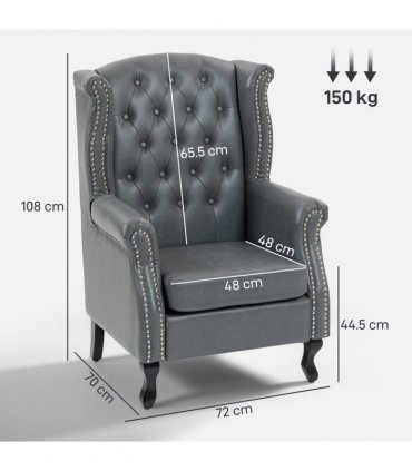 HOMCOM Chesterfield-style Wing Back Armchair Tufted Accent Chair Grey