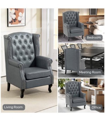 HOMCOM Chesterfield-style Wing Back Armchair Tufted Accent Chair Grey