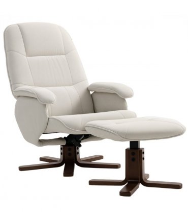 HOMCOM Swivel Recliner Chair with Footstool and Wooden Base, Beige